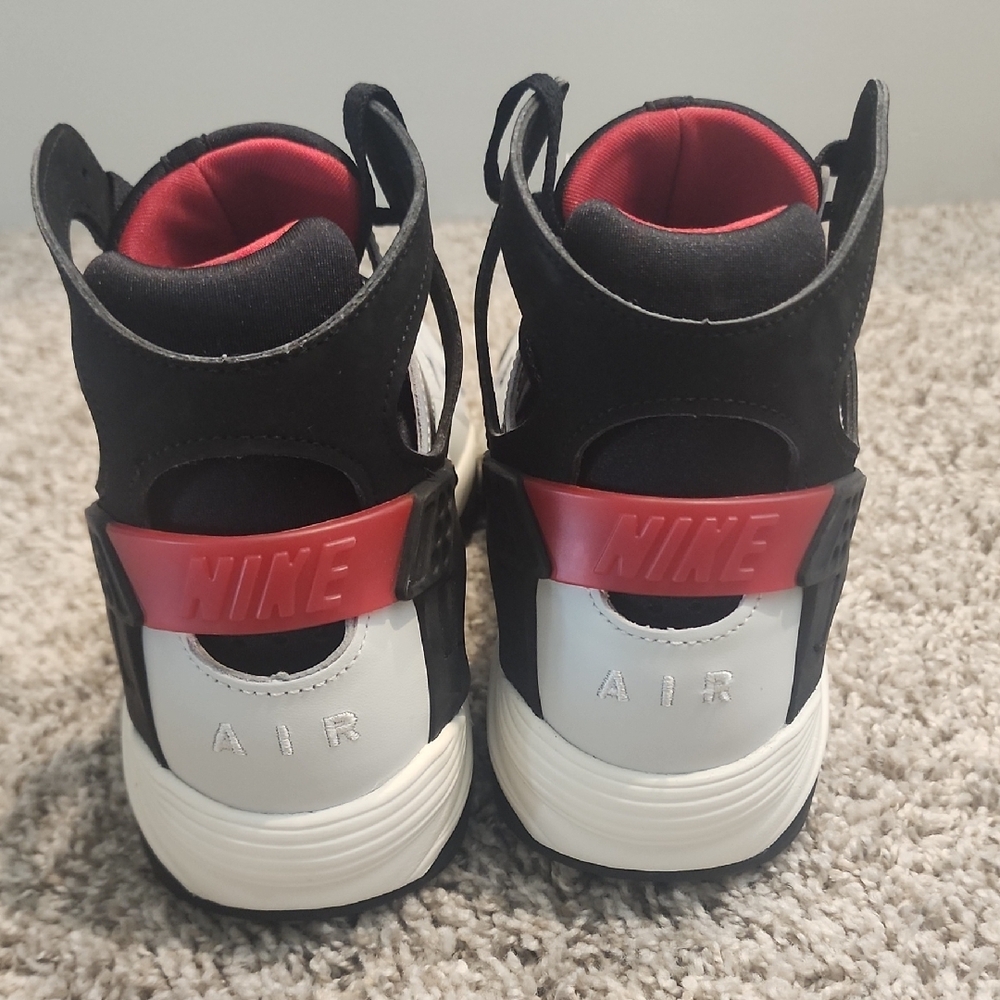 White and Black High-Top Sneakers with Red Accents - Picture 4 of 8